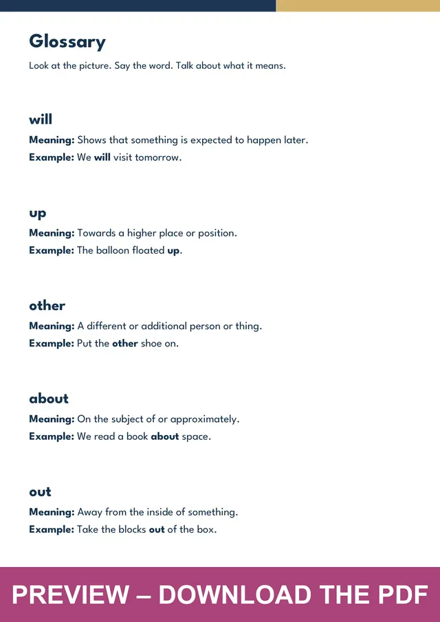Fry sight words 51-60 picture glossary preview, PDF page 3