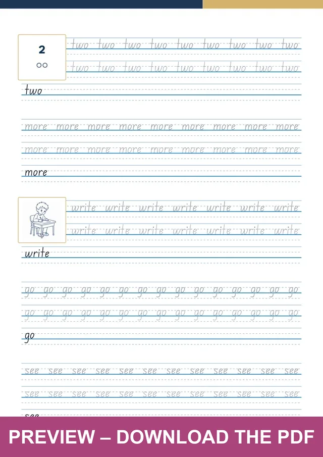 Fry sight words 71-80 first handwriting sheet preview, PDF page 5