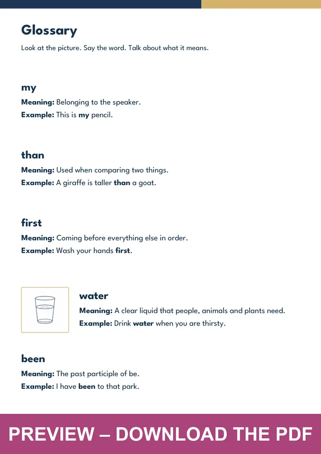 Fry sight words 81-90 picture glossary preview, PDF page 3