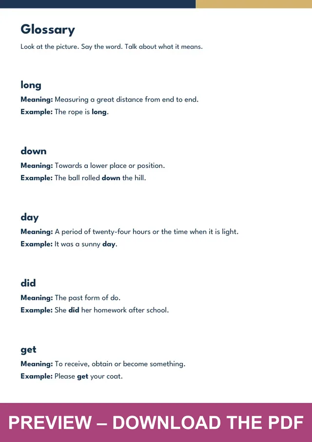 Fry sight words 91-100 picture glossary preview, PDF page 3