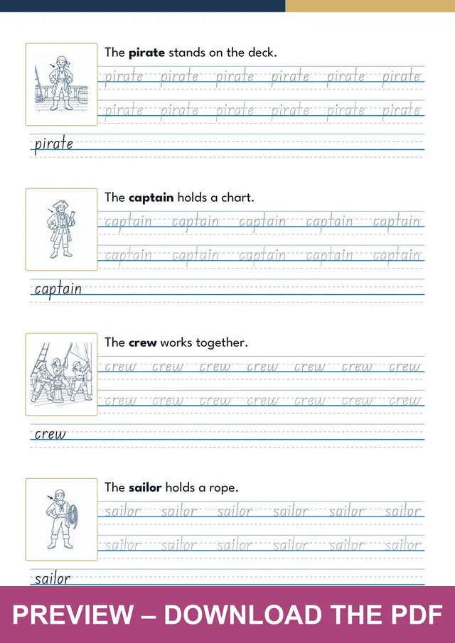 Pirates first handwriting sheet preview, PDF page 10