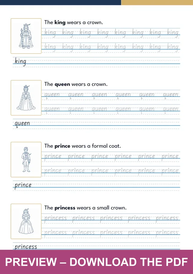Royalty first handwriting sheet preview, PDF page 9