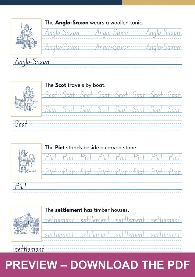 Anglo-Saxons & Scots first handwriting sheet preview, PDF page 11