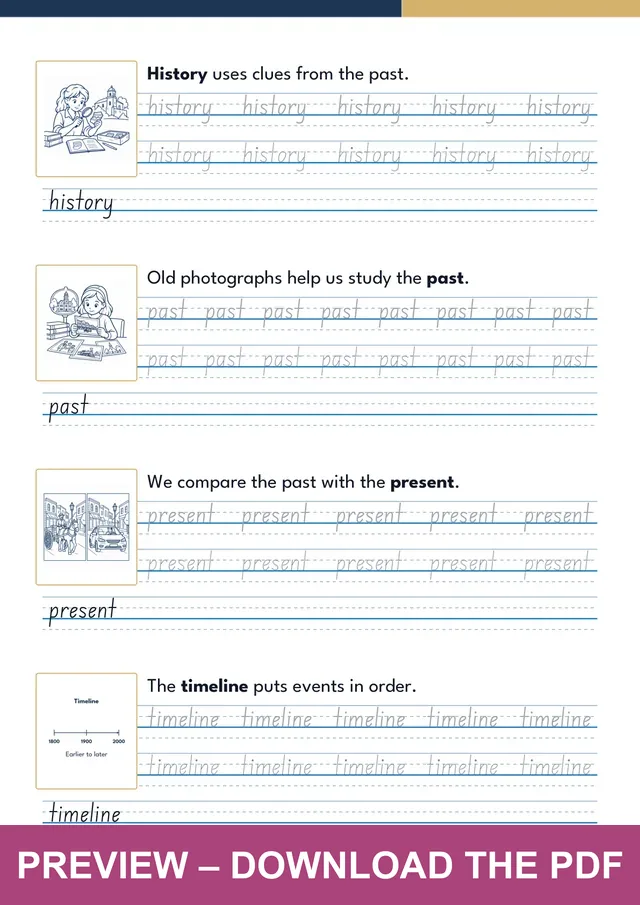Local History first handwriting sheet preview, PDF page 11