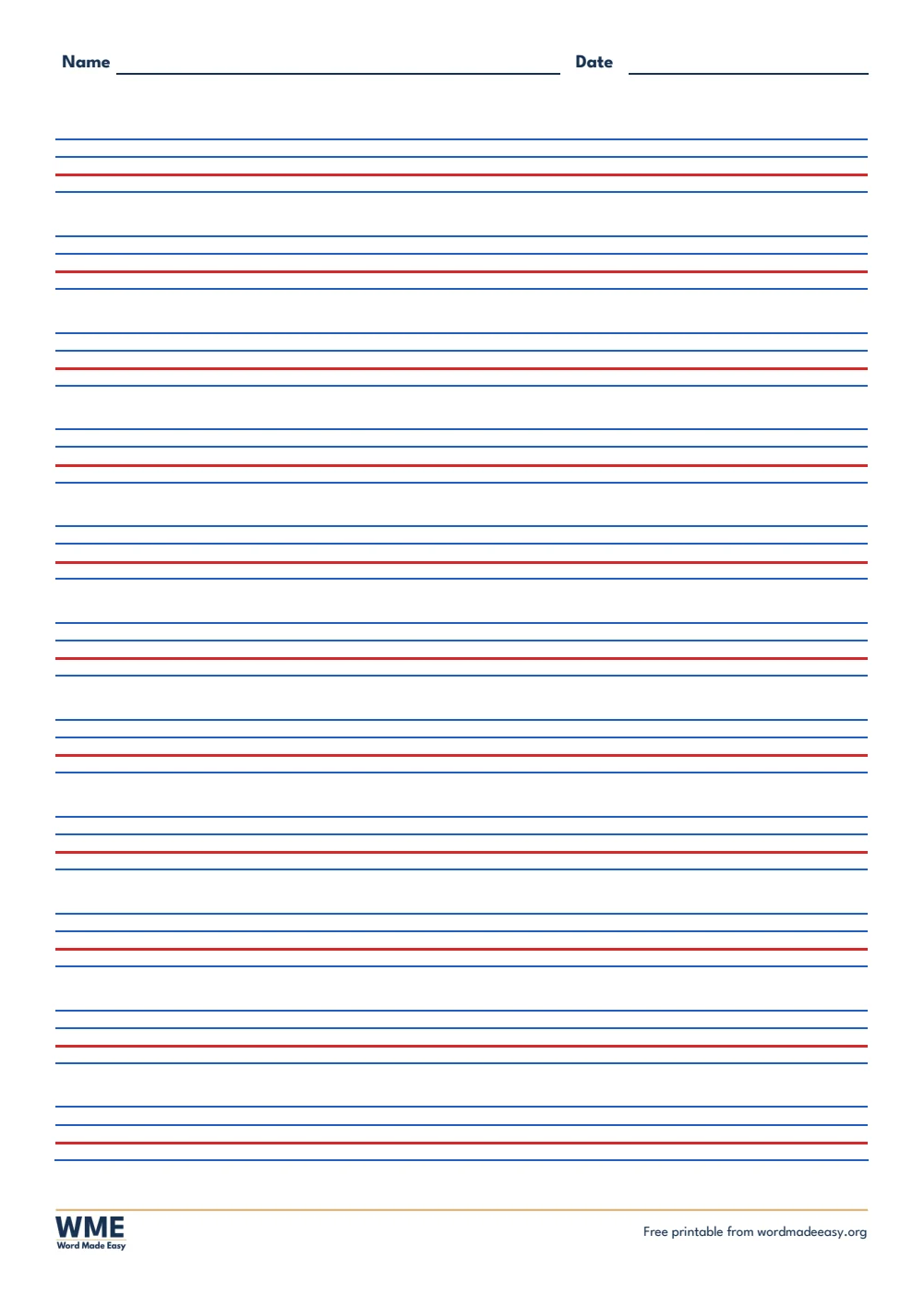 4 line paper template for Word: 12 mm four-line rows with a red baseline on A4
