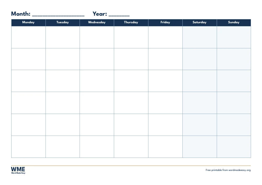 Free Blank Calendar Templates for Word: 10 Easy Printables