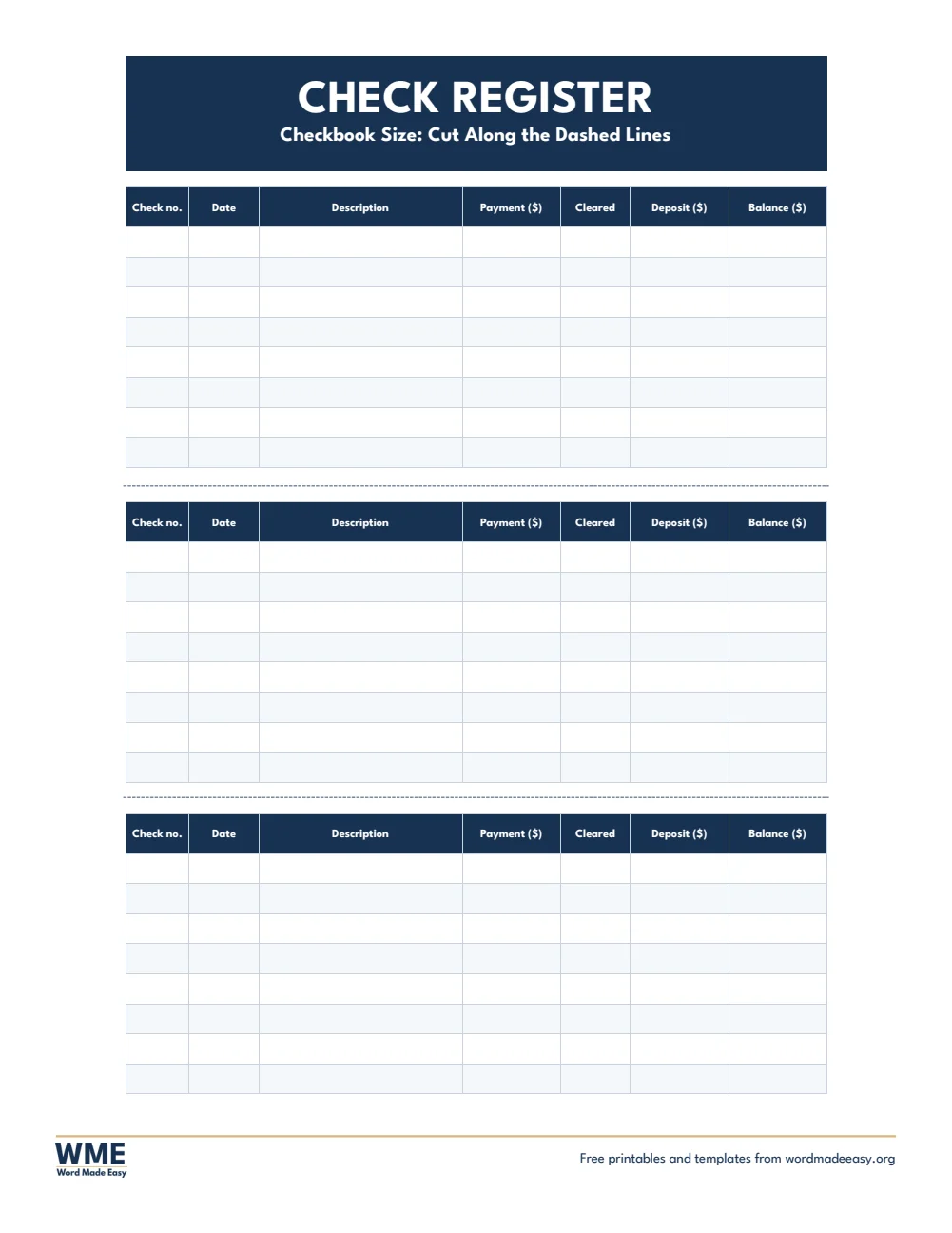 Free Check Register Templates for Word: 20 Printable Registers