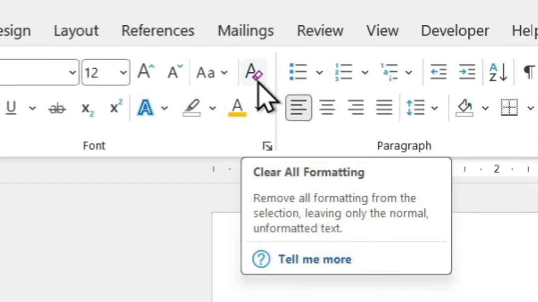 Clear All Formatting button on the Word Home tab