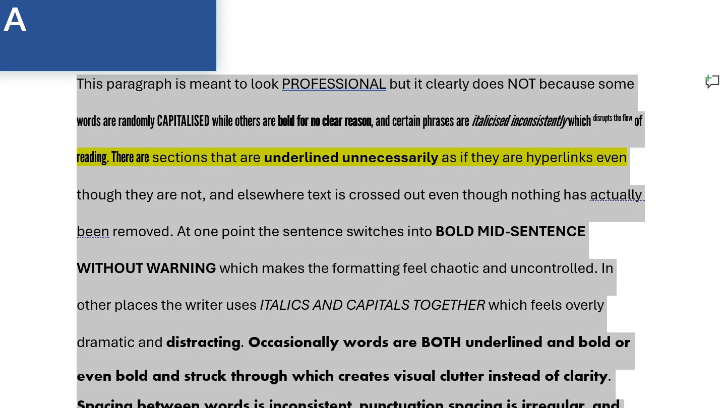 Paragraph selected with Ctrl + A before you clear formatting in Word
