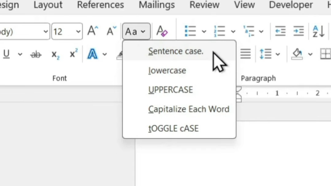 Change Case menu in Word with Sentence case