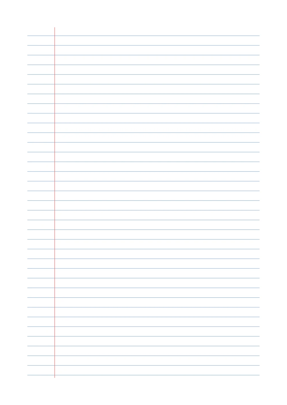 Lined paper template for Word: college ruled A4 sheet with a red margin line
