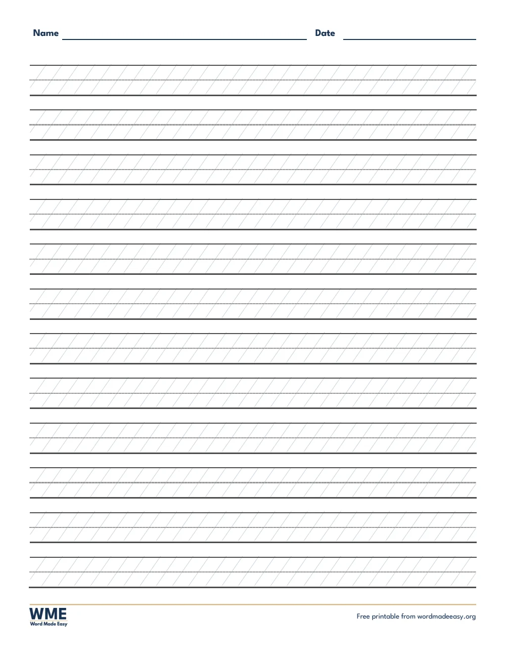 Cursive paper template for Word: 1/2 inch rows with slant guides on US Letter