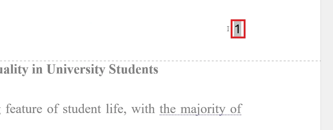 Page number 1 at the top right of a Word page header