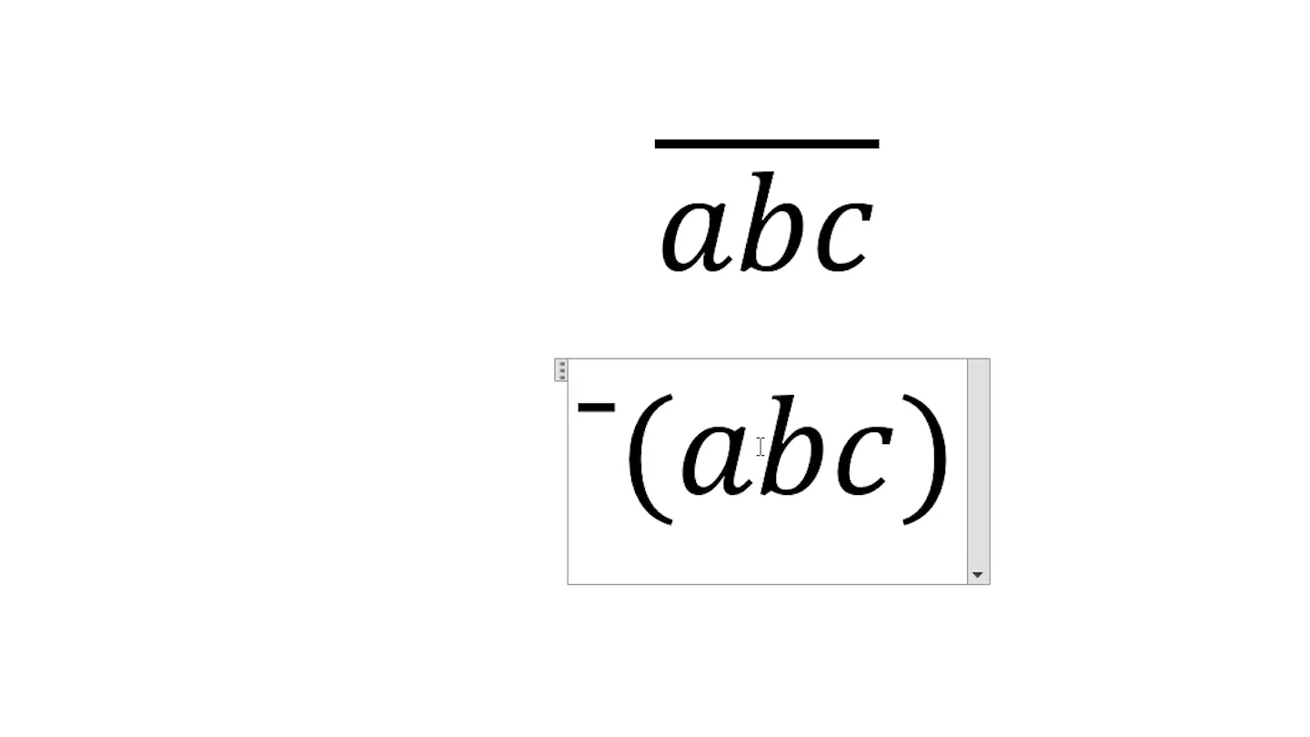 Typing the overbar command in a Word equation