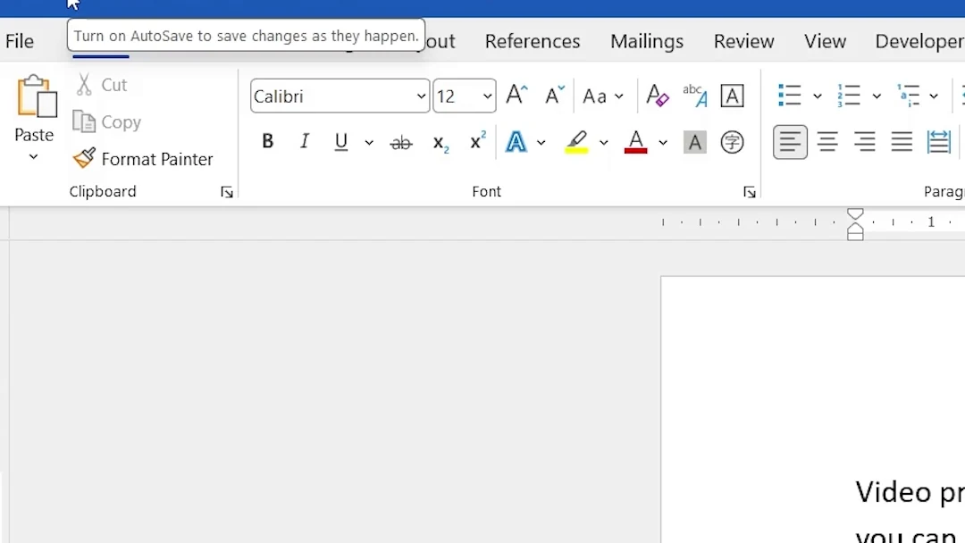 AutoSave switch at the top left of Word
