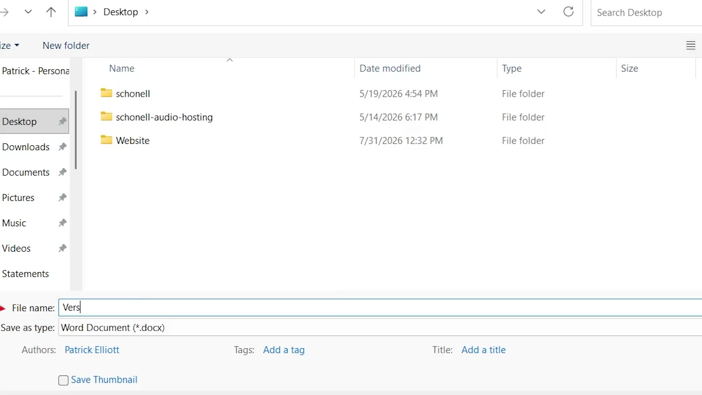 File name box in the Word Save As window