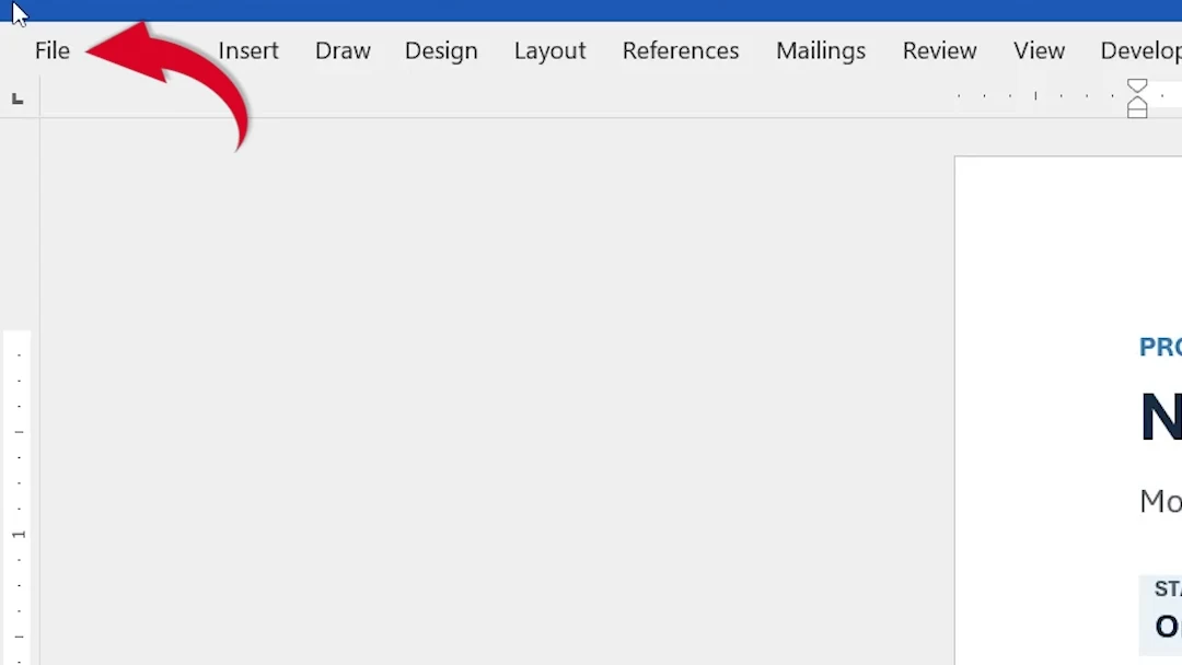 File tab at the top left of Word