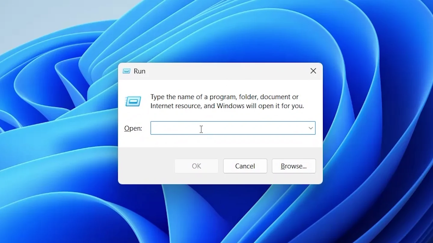 Windows Run box opened with Windows + R