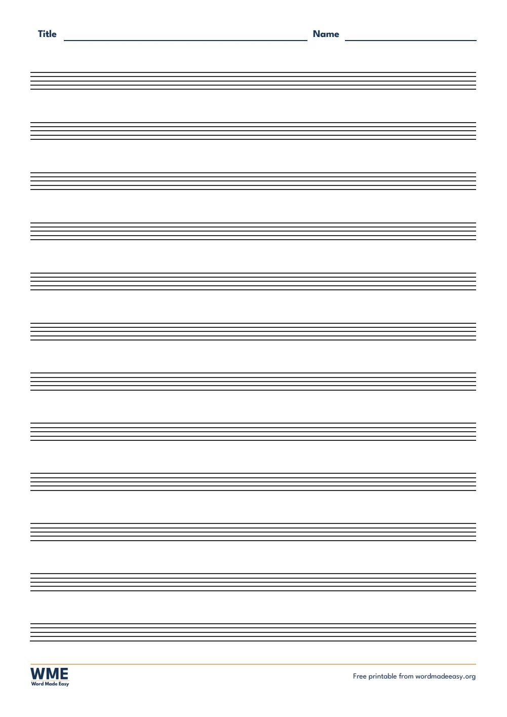 Staff paper template for Word: 12 blank music staves on A4