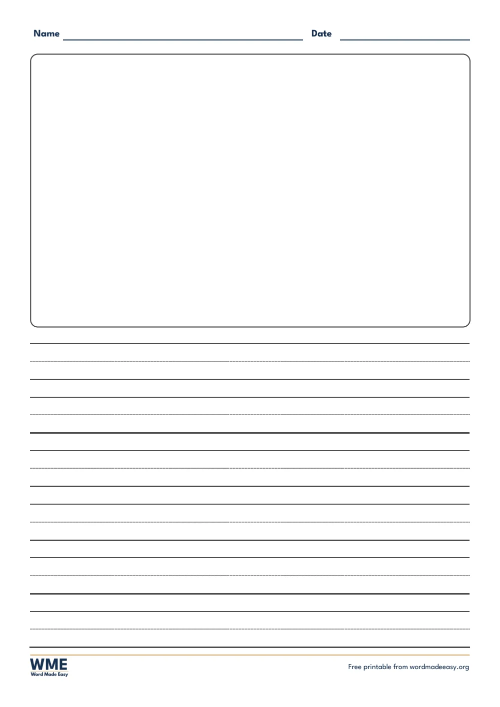Story paper template for Word: picture box above 15 mm handwriting rows on A4