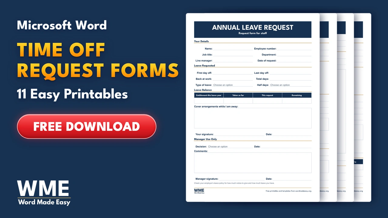 Free Time Off Request Form Templates for Word: 11 Leave Forms
