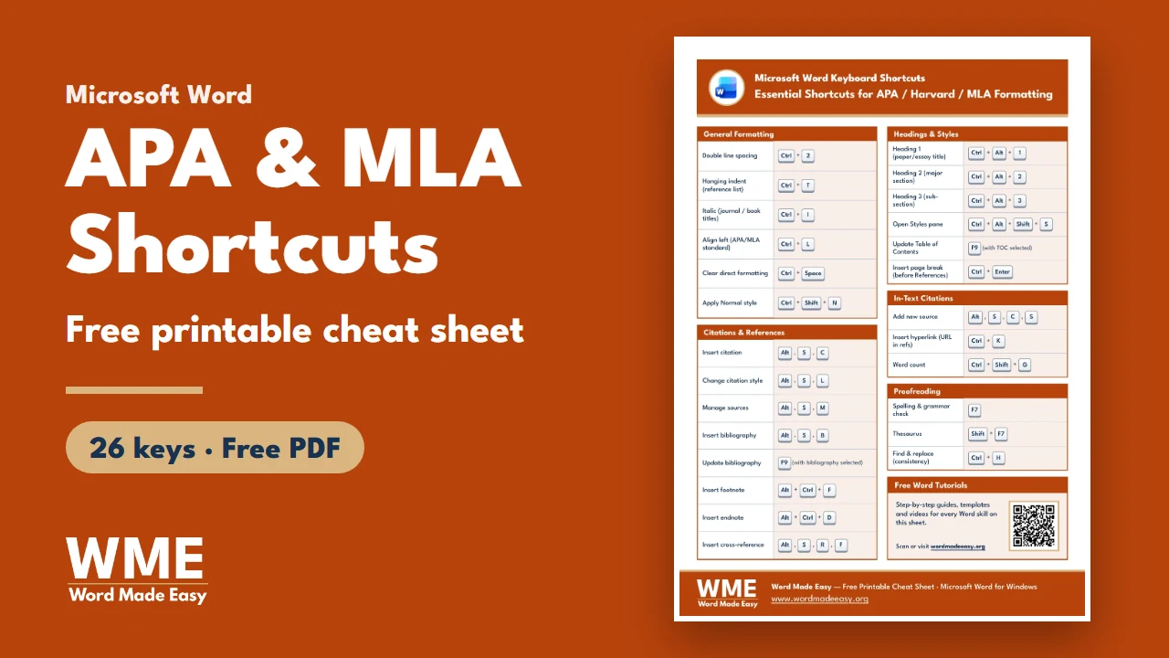 APA and MLA Shortcuts in Word: 26 Essential Keys (Free PDF)
