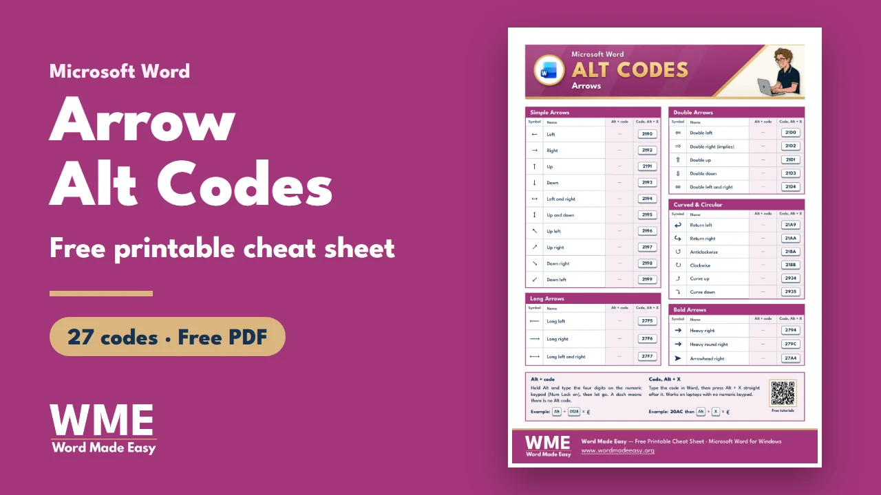 Arrow Alt Codes in Word: 27 Easy Codes (Free PDF)