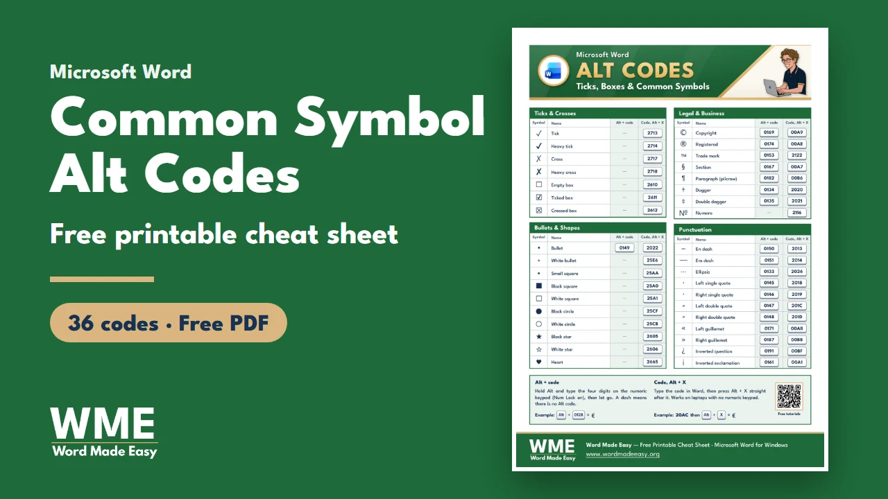 Common Symbol Alt Codes in Word: 36 Easy Codes (Free PDF)