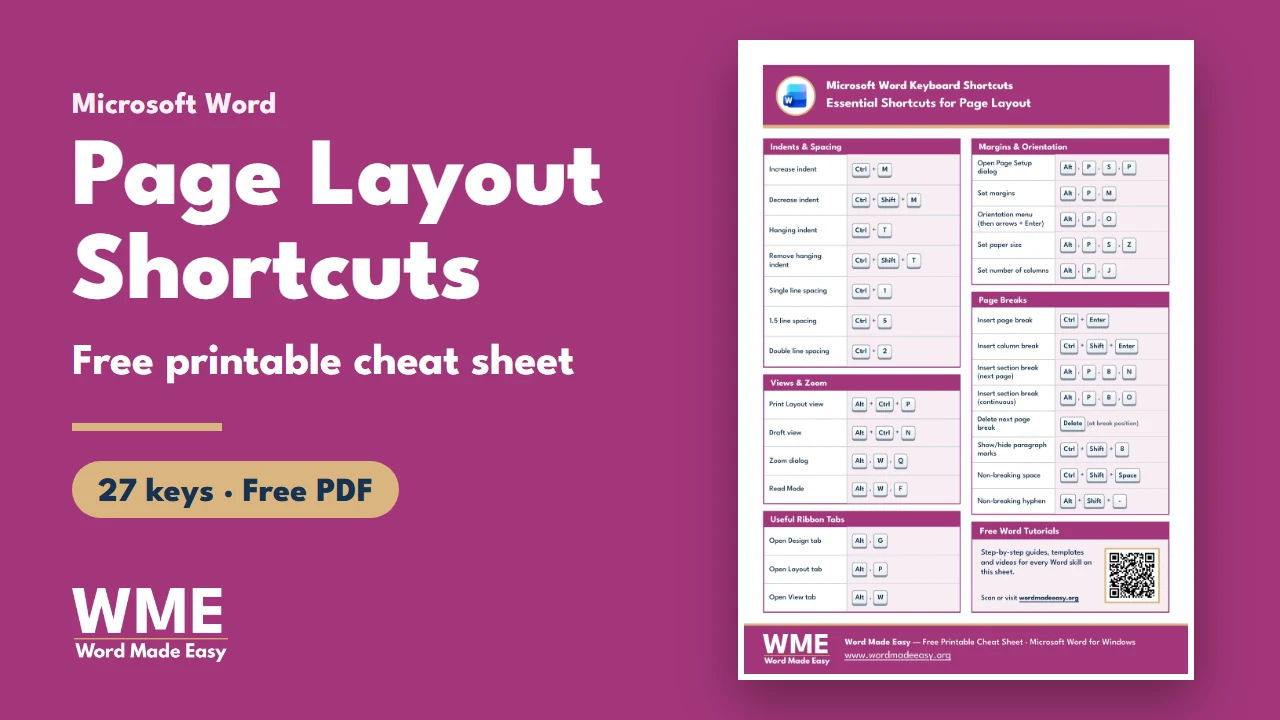 Word Page Layout Shortcuts: 27 Essential Keys (Free PDF)