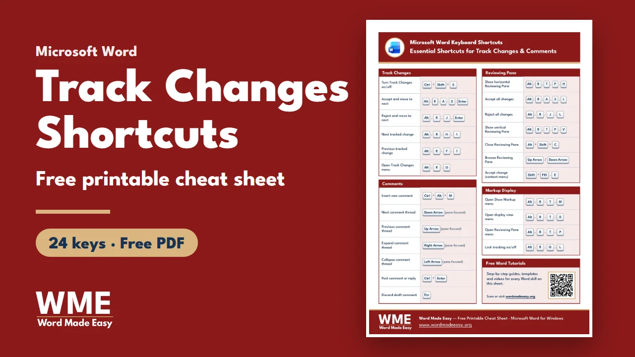 Track Changes Shortcuts in Word: 24 Keys (Free PDF)